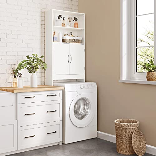 White Over The Toilet Storage Cabinet with Adjustable Shelves and Double Doors, 77 in H N5151