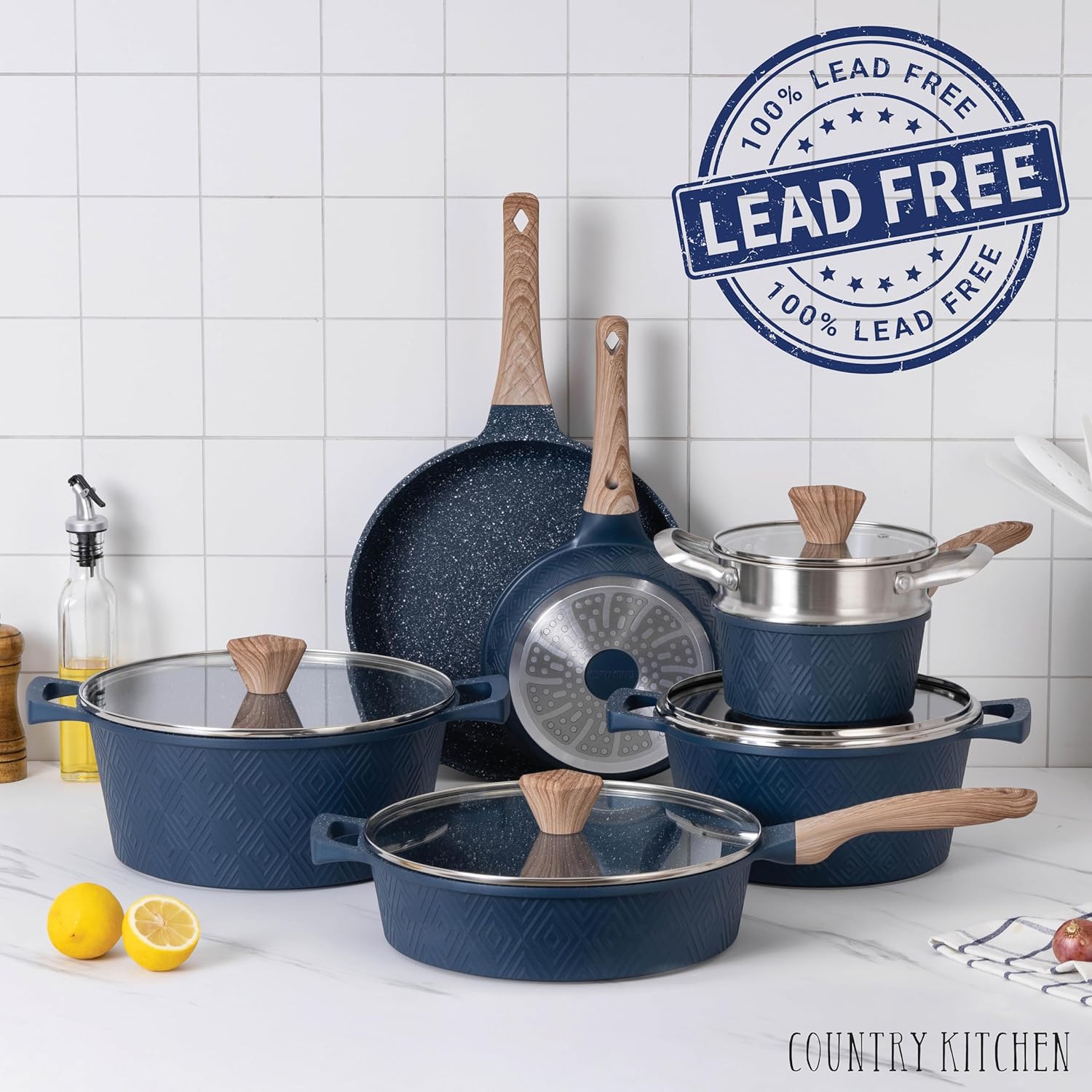 13 Piece Nonstick Cast Aluminum Induction Cookware Set with Glass Lids A53554
