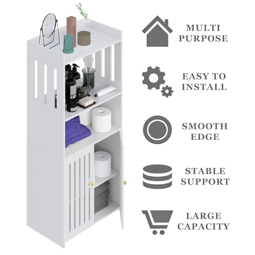 White 4-Tier Small Floor Cabinet with Door D8147