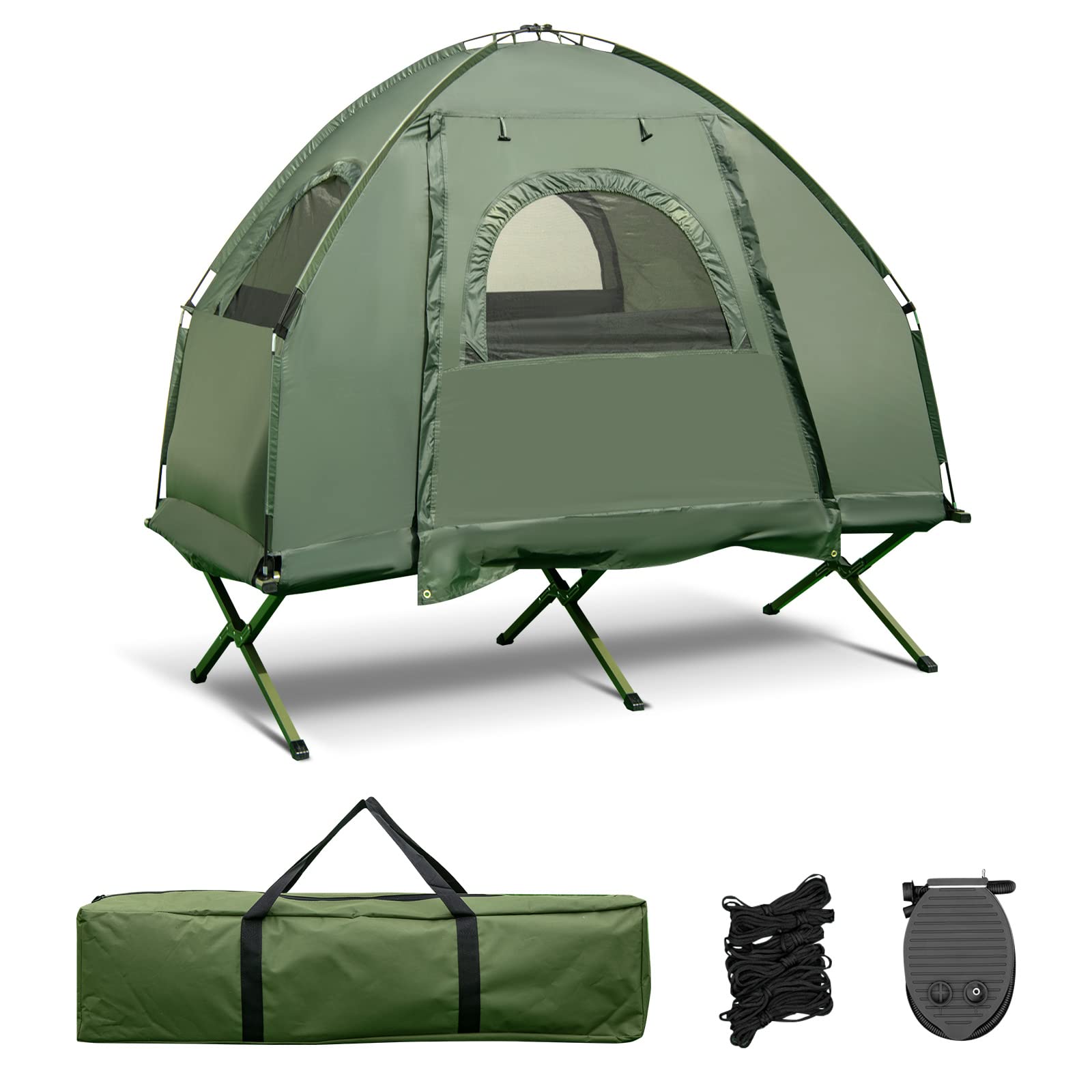 1-Person 5-in-1 Tent Cot with Air Mattress, Sleeping Bag, Carrying Bag W242
