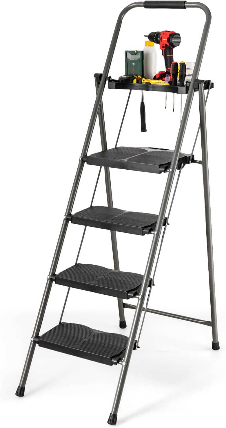 4 Step Folding Ladder with Handrail, Black S3260