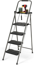 4 Step Folding Ladder with Handrail, Black S3260