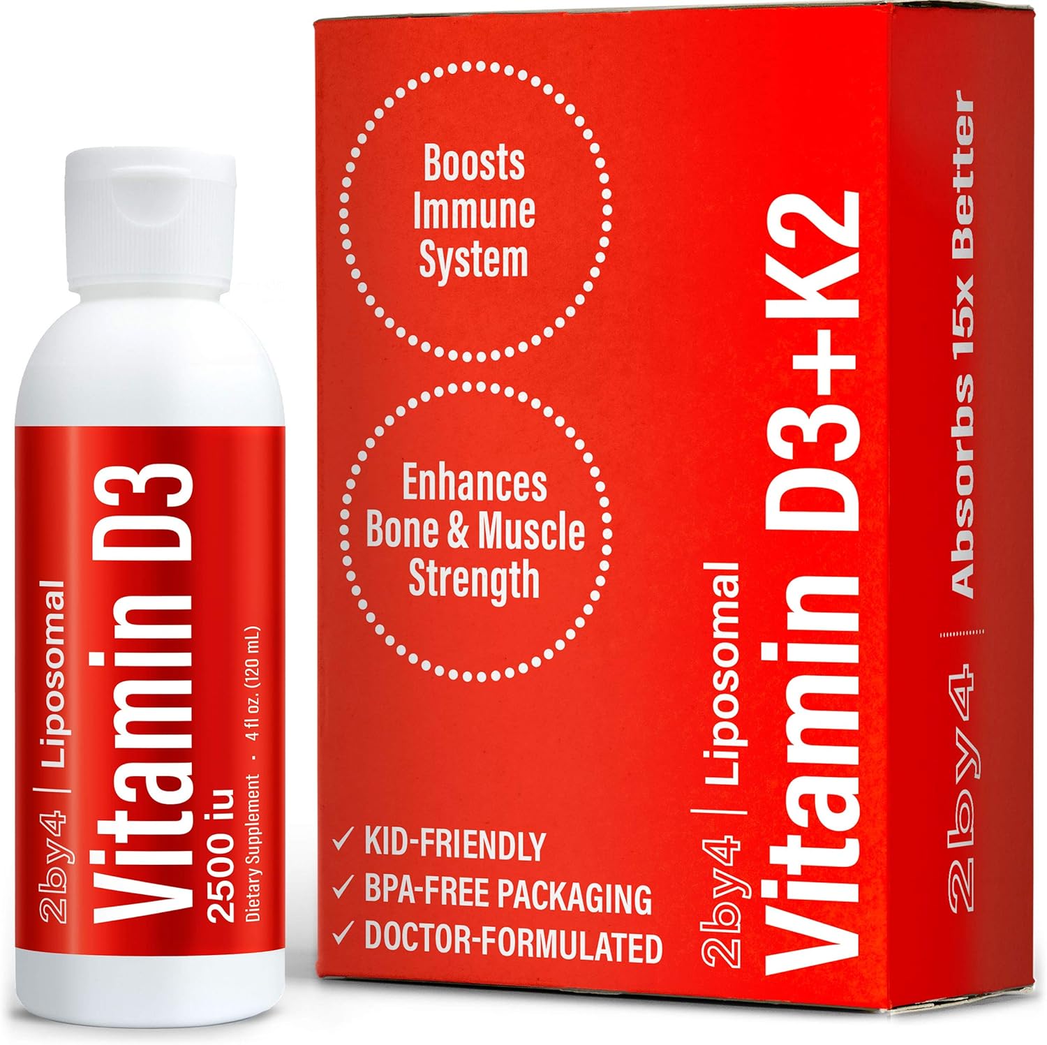 2,500 IU Liquid Vitamin D3 with K2 Supplement, 60 Servings, 4 fl oz K629