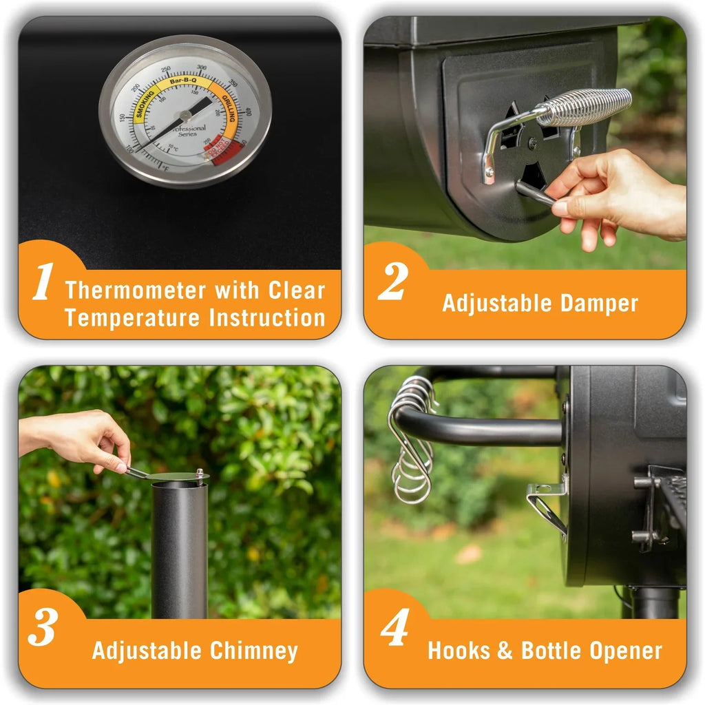 Charcoal Grill with Offset Smoker 941 sq.in. Extra Large BBQ Grill Black M711