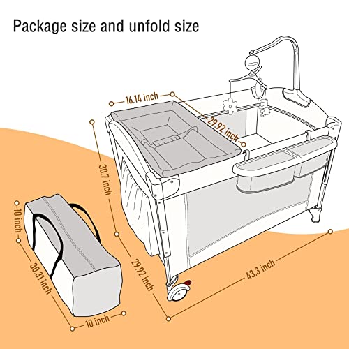 5 in 1 Baby Crib with Bassinet and Changing Table, Portable Travel Baby Playpen (Grey) X659