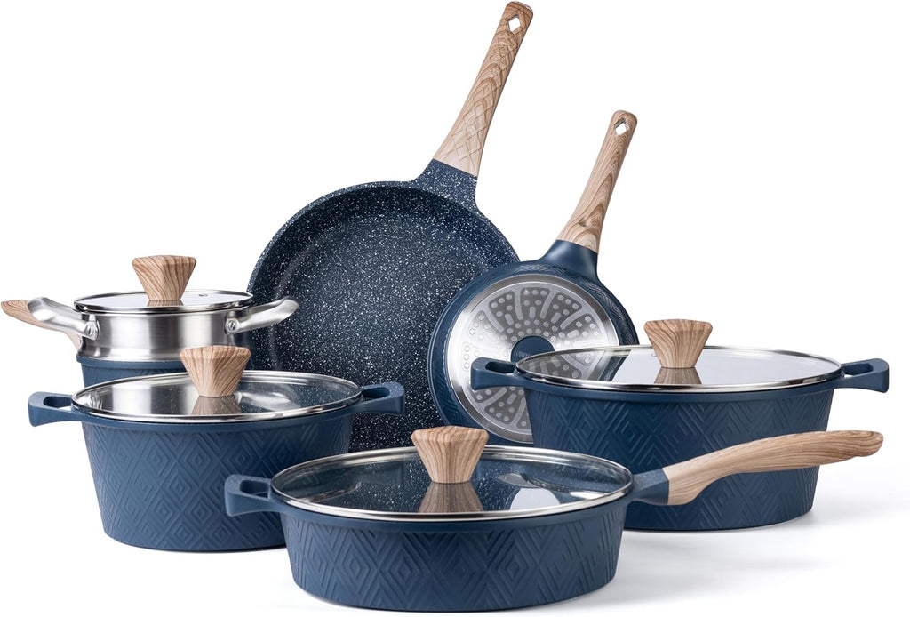 13 Piece Nonstick Cast Aluminum Induction Cookware Set with Glass Lids A53554
