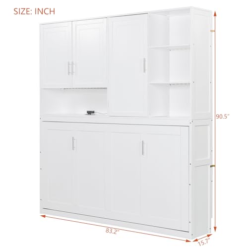 Grey Twin Murphy Bed with Storage Bookcase and Shelves Z61683