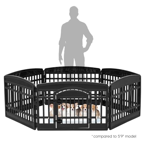 Black 8-Panel Dog Playpen with Door R880