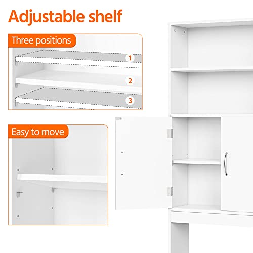 White Over The Toilet Storage Cabinet with Adjustable Shelves and Double Doors, 77 in H N5151