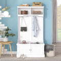 White Hall Tree with Storage Shoe Bench and 4 Hooks Y321784
