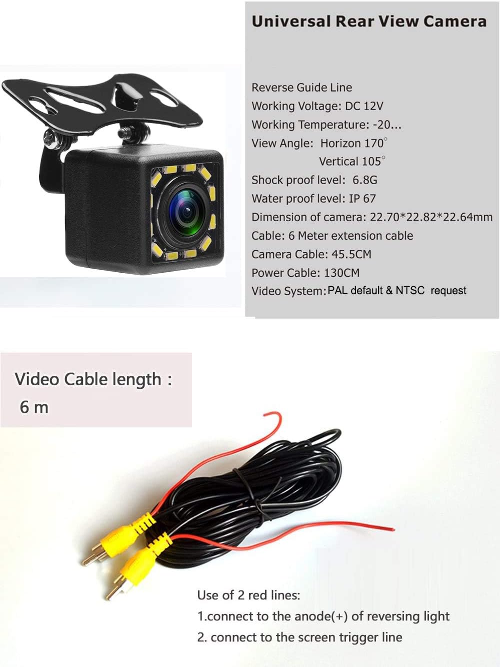 Waterproof 170° Wide Angle 12 LED Night Vision Backup Camera R561