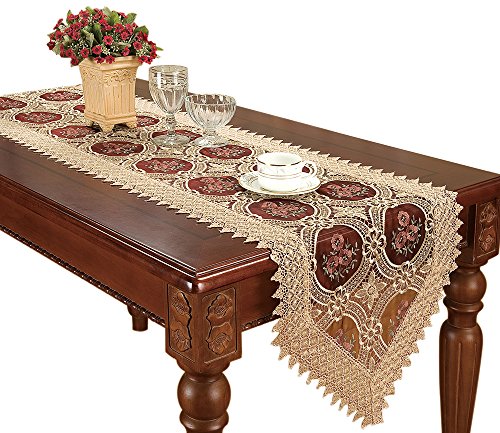 Small Vintage Burgundy Lace Table Runner 16 × 36 Inch U7103