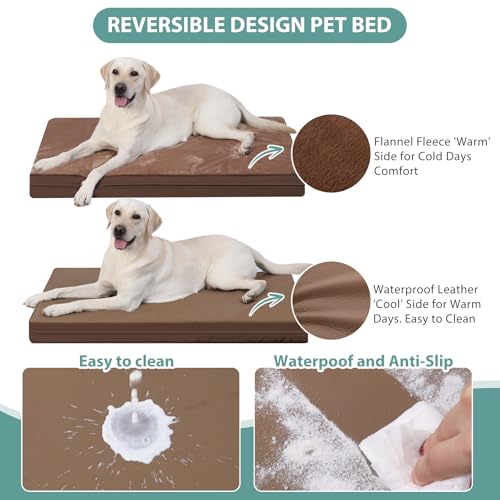 Waterproof Dog Bed Large Medium Sized Dogs Outdoor Orthopedic Crate Pad Washable Pet Beds Removable Cover Egg Crate Foam Support Durable Anti-Slip Kennel Pads 35"x22" Gray A20831