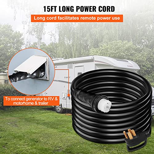 15 FT 50 Amp Generator Extension Cord NEMA 14-50P to SS2-50R & CS6364, STW 6/3+8/1 AWG 125/250V Generator Power Cord Twist Lock Connectors K1658
