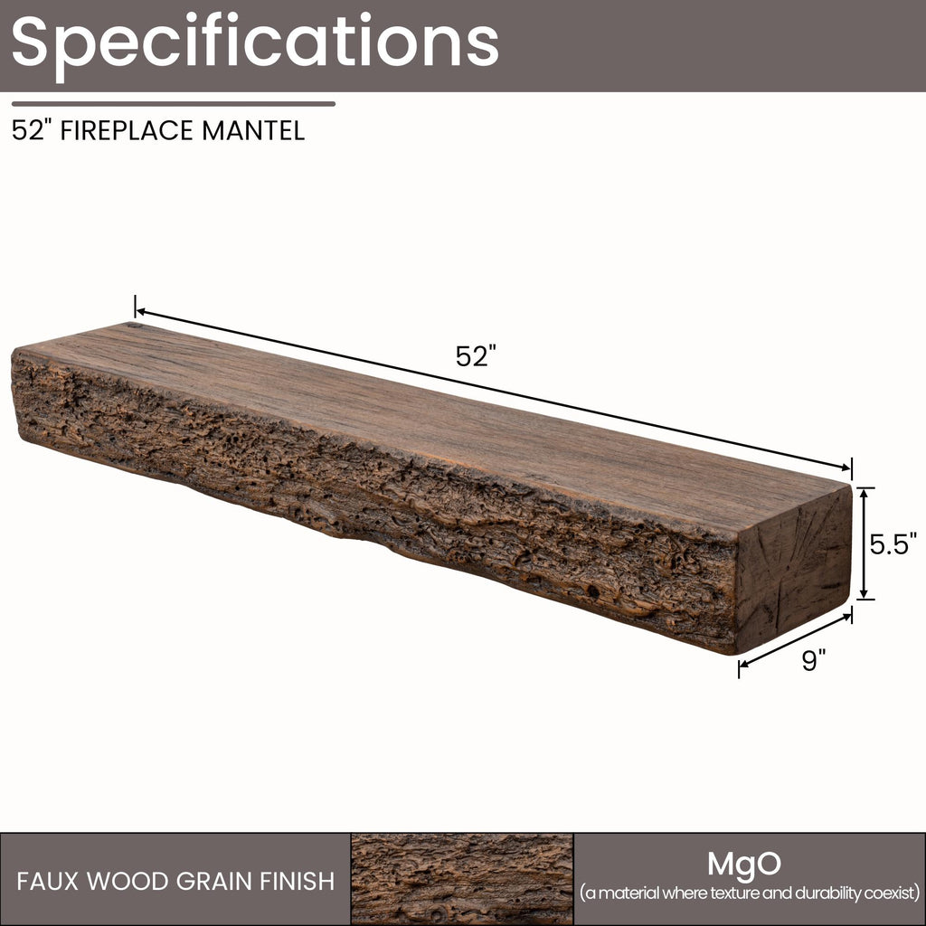 52inch Distressed Brown Floating Concrete Fireplace Mantel Shelf C396