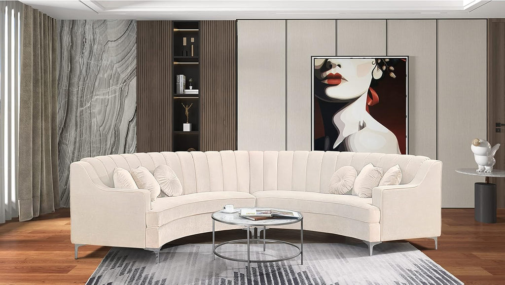 Cream Velvet Curved Sectional Sofa P8525
