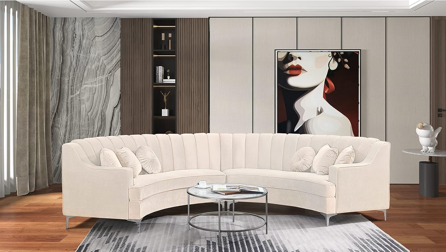 Cream Velvet Curved Sectional Sofa P8525