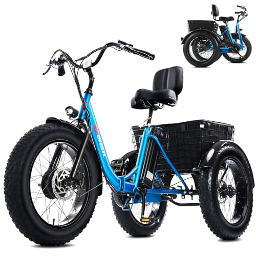 Blue 20" x 4.0 Fat Tire Foldable Electric Tricycle I769532