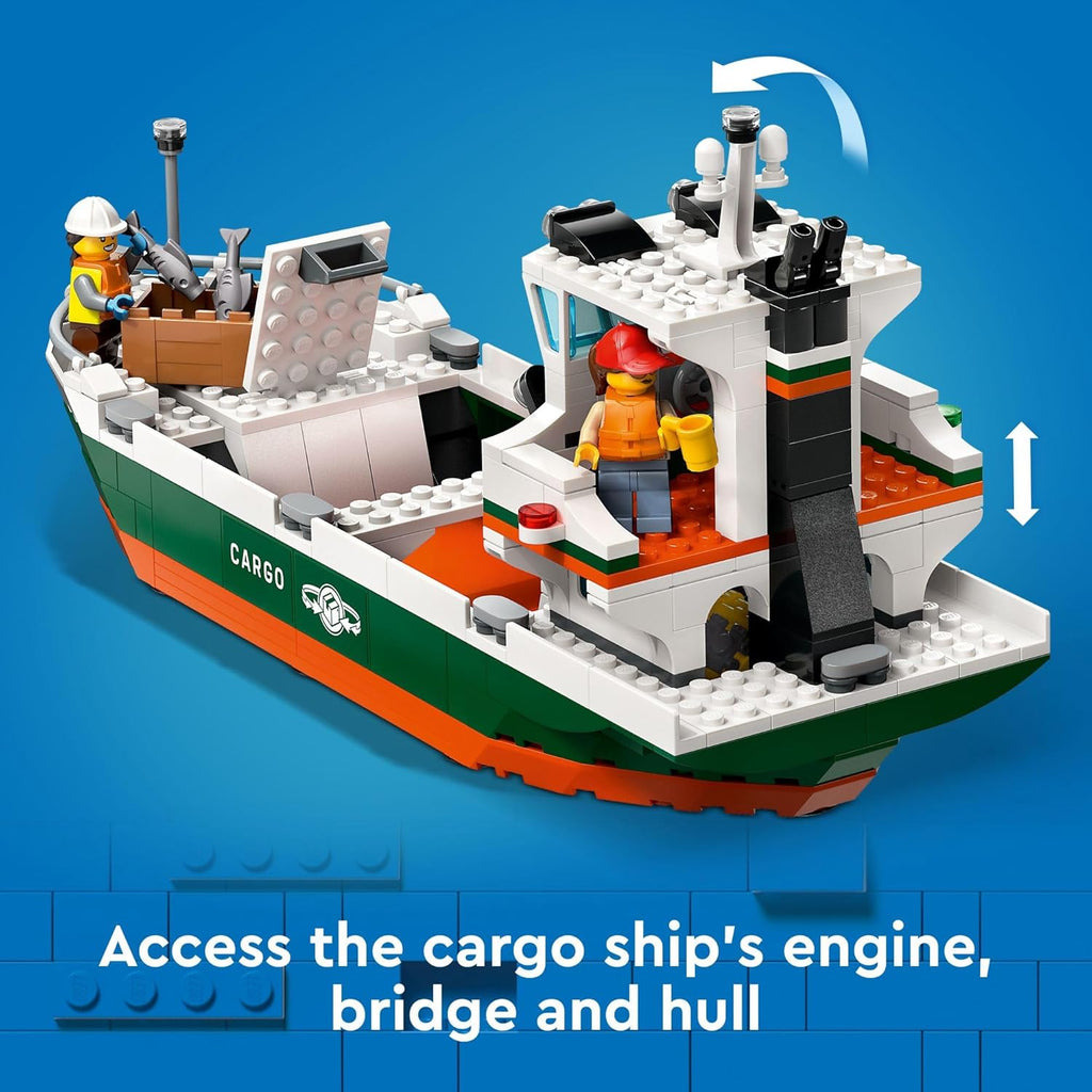 LEGO City Seaside Harbor with Cargo Ship Toy, Model Container Crane and Boat with 8 Minifigures Q8924