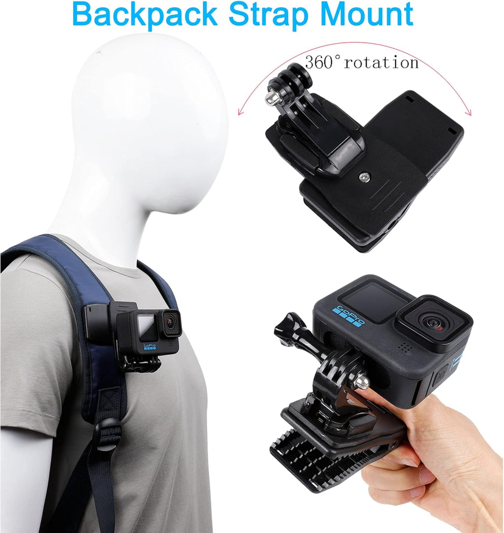 Quick Release Head Strap Mount + Chest Mount Harness + Backpack Clip Holder + 360° Rotating Wrist Strap R416