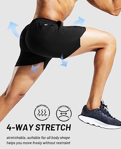 Men's 5 Inch Running Athletic Shorts with Pockets Quick Dry Lightweight Elastic Waist P1713
