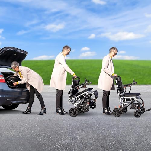 White Electric Wheelchair with 300 Lbs Weight Capacity, 12 Ah Battery, 17"x17" Black Foam Seat D212