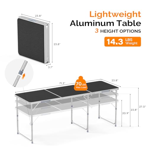 3FT Adjustable Height Aluminum Folding Camping Table with Carrying Handle X857