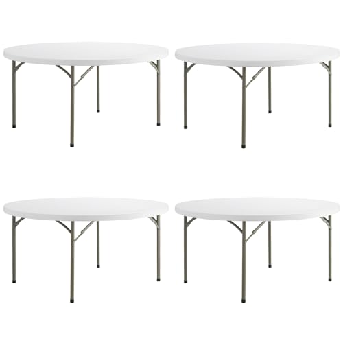 5 Pack 72" Round Heavy-Duty White Plastic Folding Table O644009