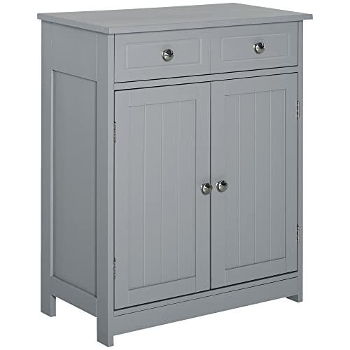 Grey Wooden Bathroom Floor Cabinet with 2 Doors and 2 Drawers U57585