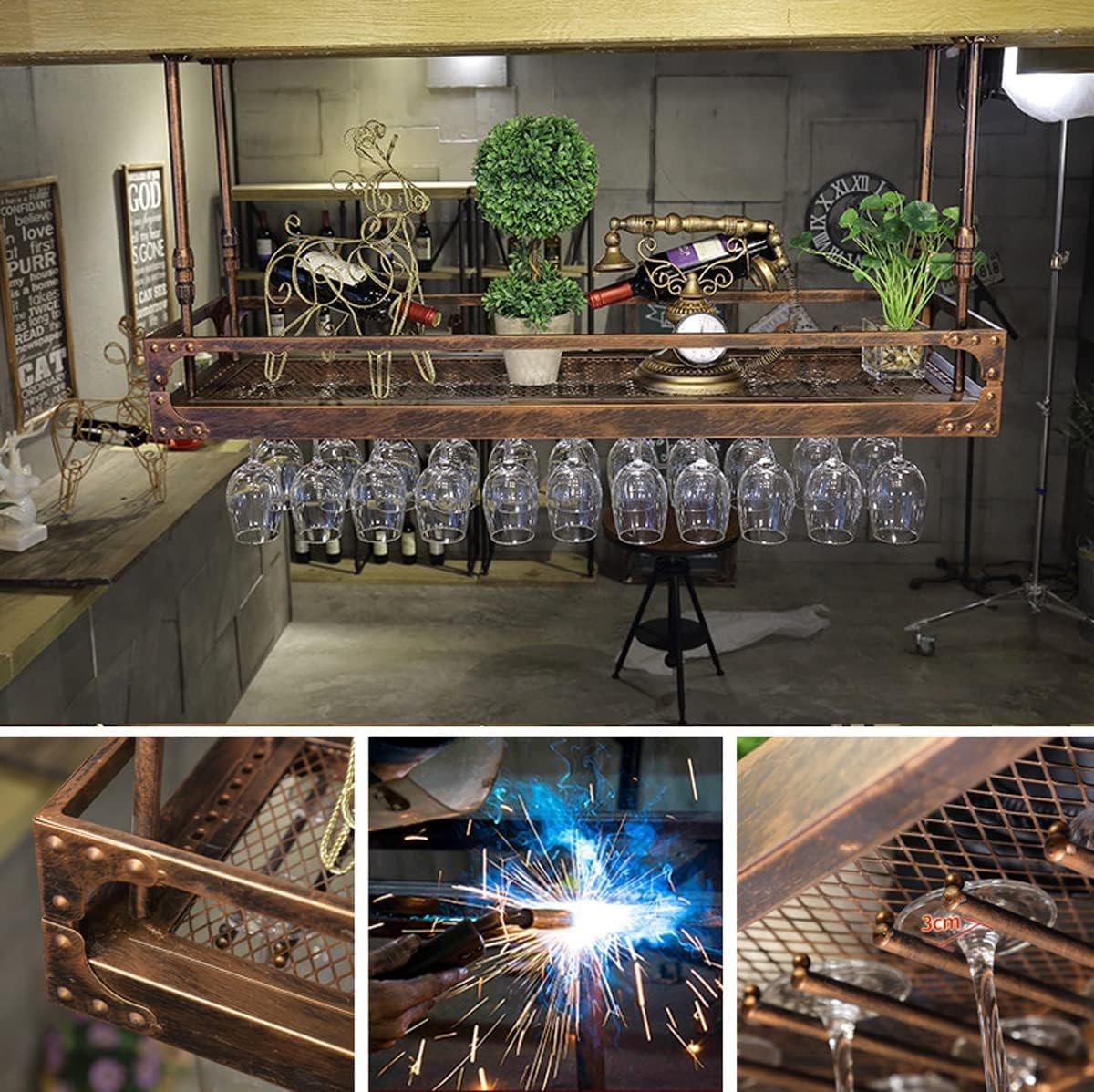 Coppery Bronze Metal Wall-Mounted Wine Glass Rack L212
