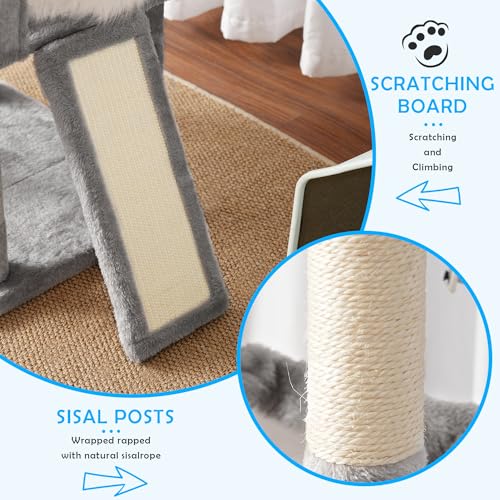 Smoky Gray 60 inches Cat Tree Tower with Scratching Posts K528
