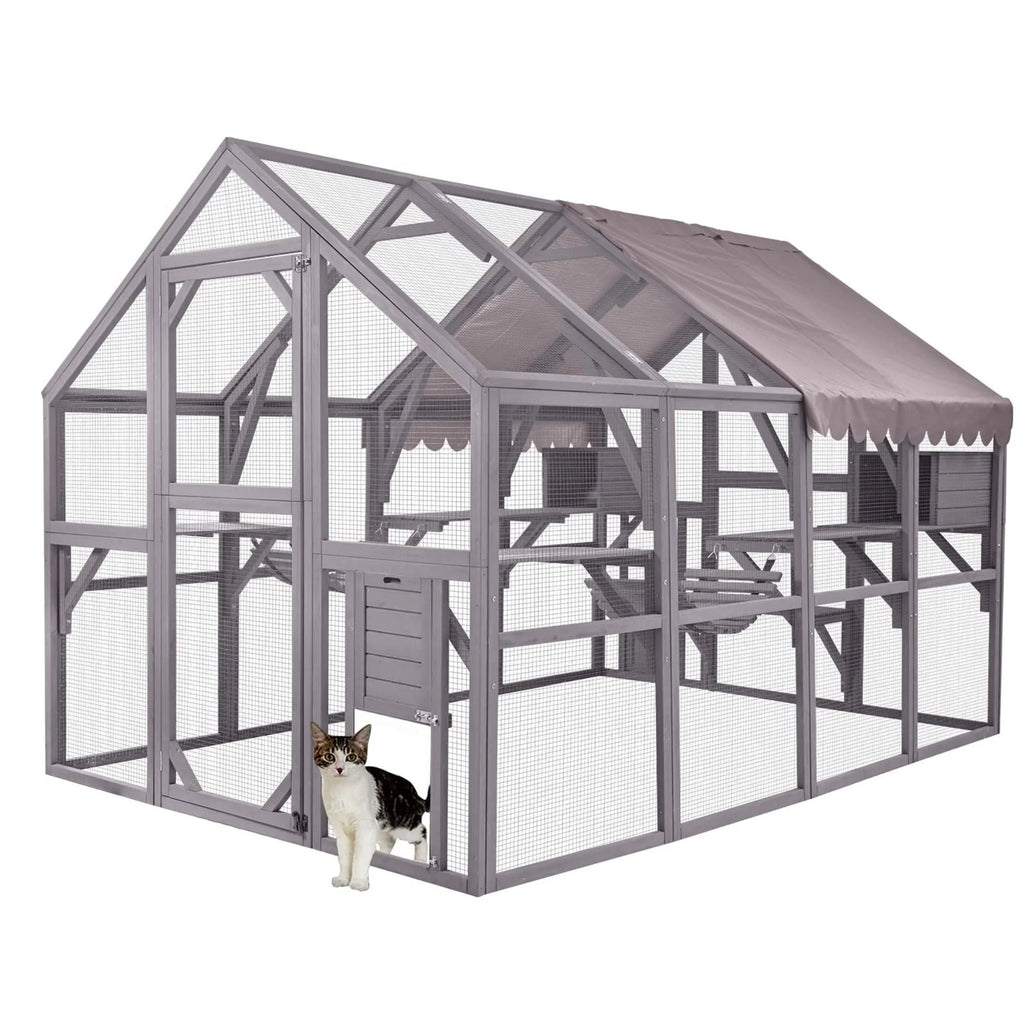 110'' Extra Large Wooden Catio Cage with Roof Cover Y224