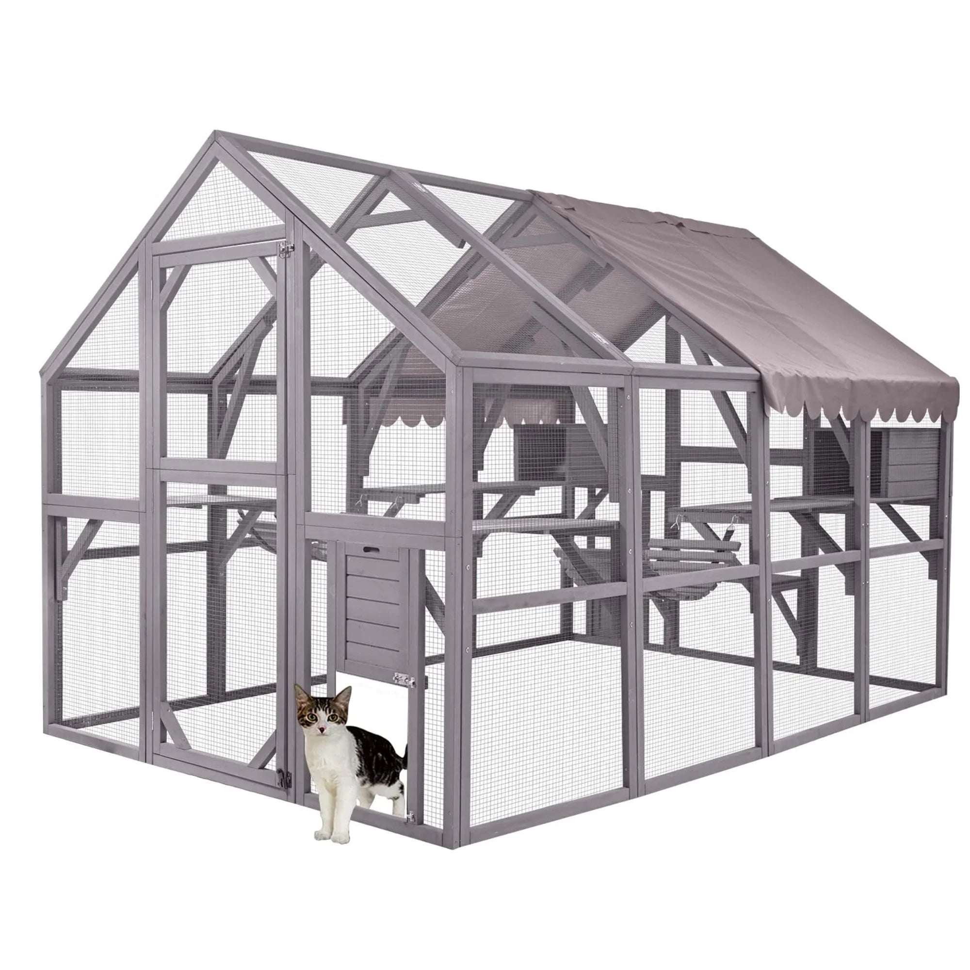 110'' Extra Large Wooden Catio Cage with Roof Cover Y224