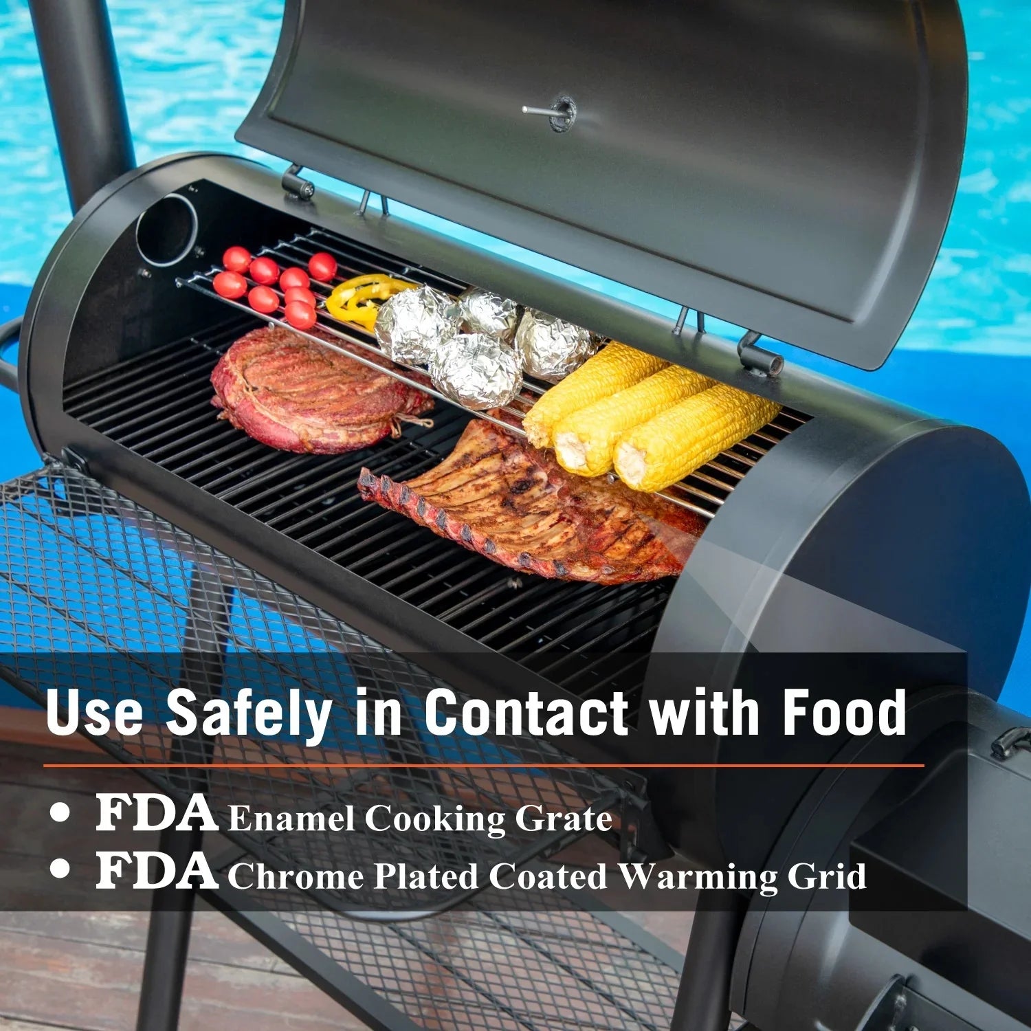 Charcoal Grill with Offset Smoker 941 sq.in. Extra Large BBQ Grill Black M711