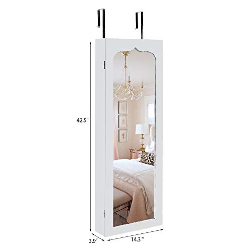 Jewelry Armoire with 8 LEDs, Lockable Large Storage Jewelry Cabinet, White D82004