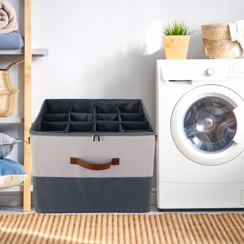 Grey Fabric Shoe Storage Bins for Closet, 16 Pairs Z660