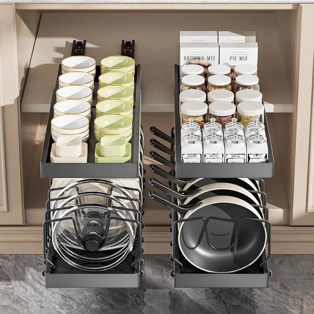 2 Pack Expandable Pull Out Cabinet Organizer with 10 Adjustable Dividers O964370
