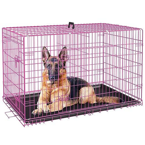 Large Foldable Metal Wire Dog Crate with Double-Door Tray L317