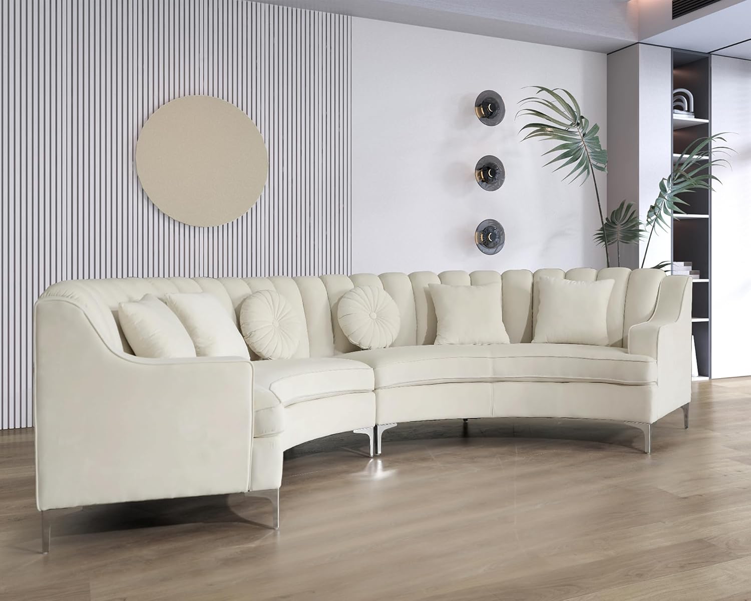 Cream Velvet Curved Sectional Sofa P8525