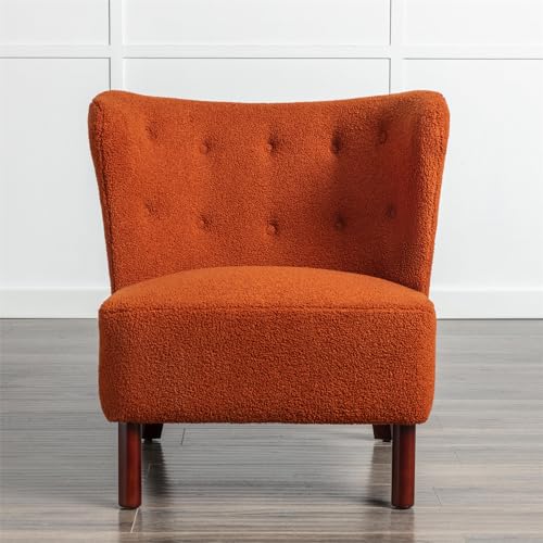 Green Upholstered Sherpa Single Sofa Chair with Wooden Legs L72842