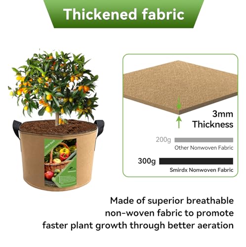 6 Pcs 5 Gallon Heavy Duty Nonwoven Fabric Grow Bags with Handles T52977