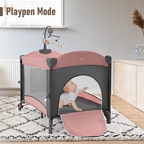 5 in 1 Baby Crib with Bassinet and Changing Table, Portable Travel Baby Playpen (Grey) X659