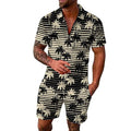 Mens Printed Short Sleeve 2 Piece Outfits Sets T4512