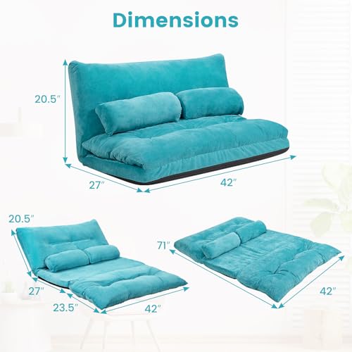 Beige Foldable Floor Sofa with 2 Pillows Y500