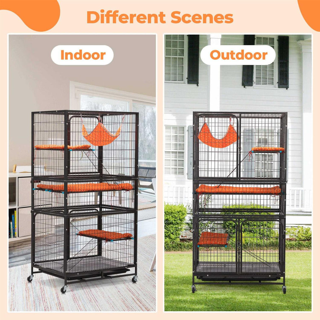 4-Tier Wire Cat Cage Pet Enclosure with Removable Wheels H605