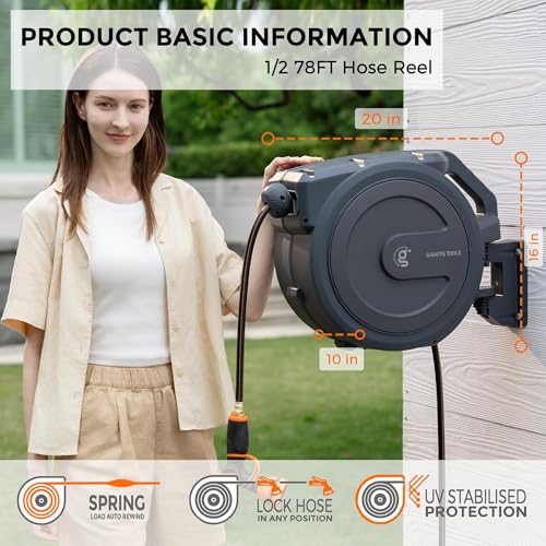 Heavy Duty Retractable Garden Hose Reel 1/2'' 78ft Wall Mounted G59500