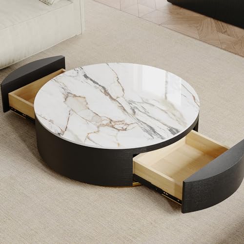 Oak Veneer Round Coffee Table with Storage and Drawers G646054