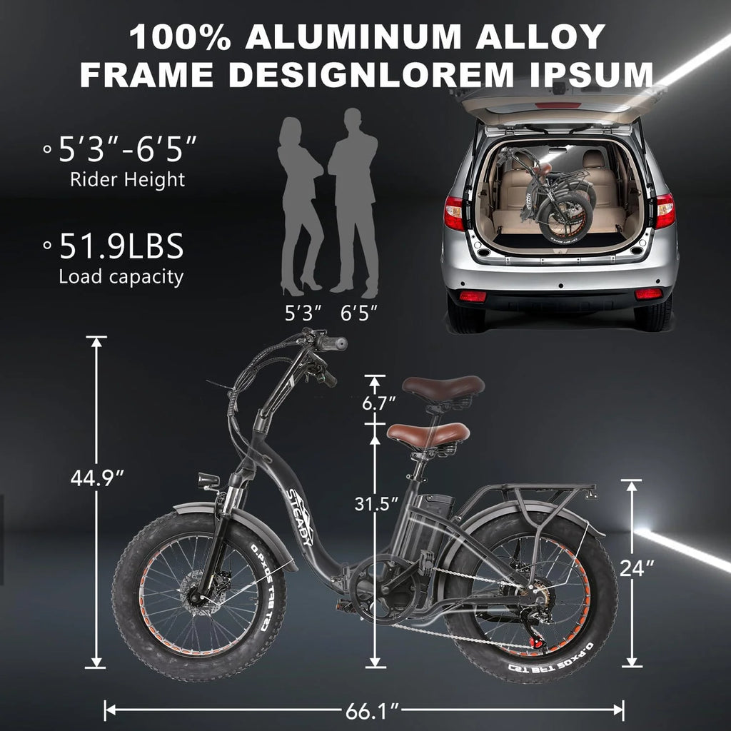 20" x4.0 Fat Tire 500W 48V/12Ah Removable Battery Electric Bike X34423