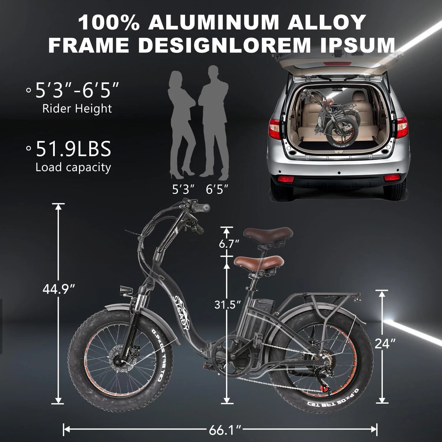 20" x4.0 Fat Tire 500W 48V/12Ah Removable Battery Electric Bike X34423