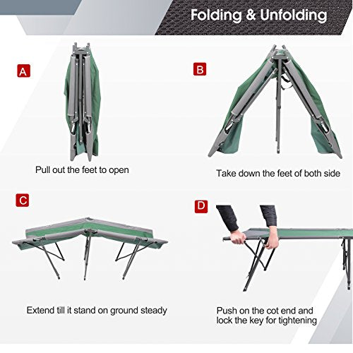 Green Folding Camping Cot with Carry Bag T717039